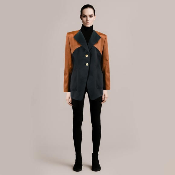 LOUIS FERAUD Rusty Bronze and Black Cotton Jacket Blazer US 14 Made in Germany - Picture 1 of 9